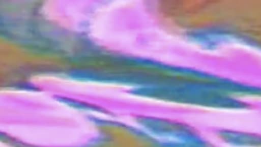 An abstract pattern of electronic wave forms in a video display screen in brown, blue, and bright pink