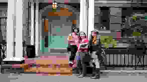 Girls in front of the Gramercy Women's Residence.