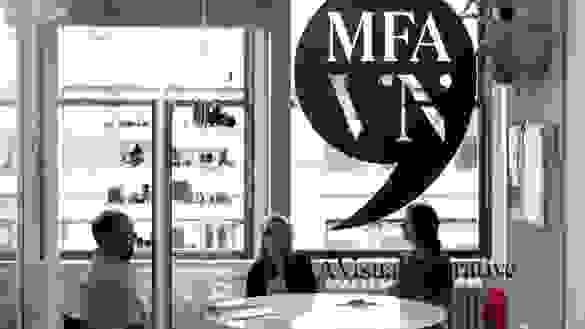 Black speech bubble logo against white background that says "MFA VN" within the bubble.