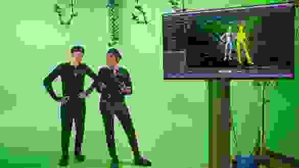 Students working in the 3D Animation and Visual Effects Green Screen Studio.