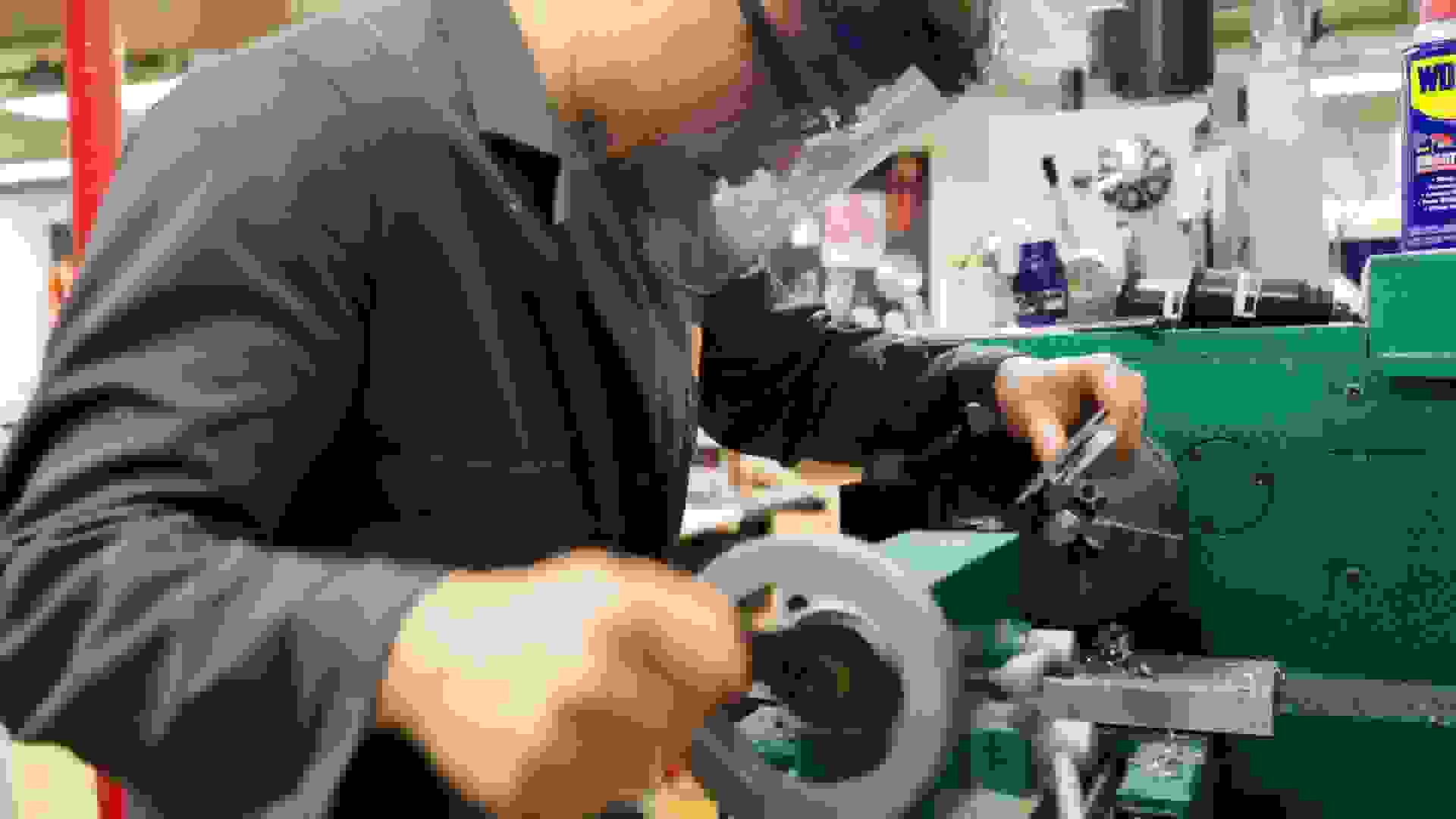 Student operating machine tool