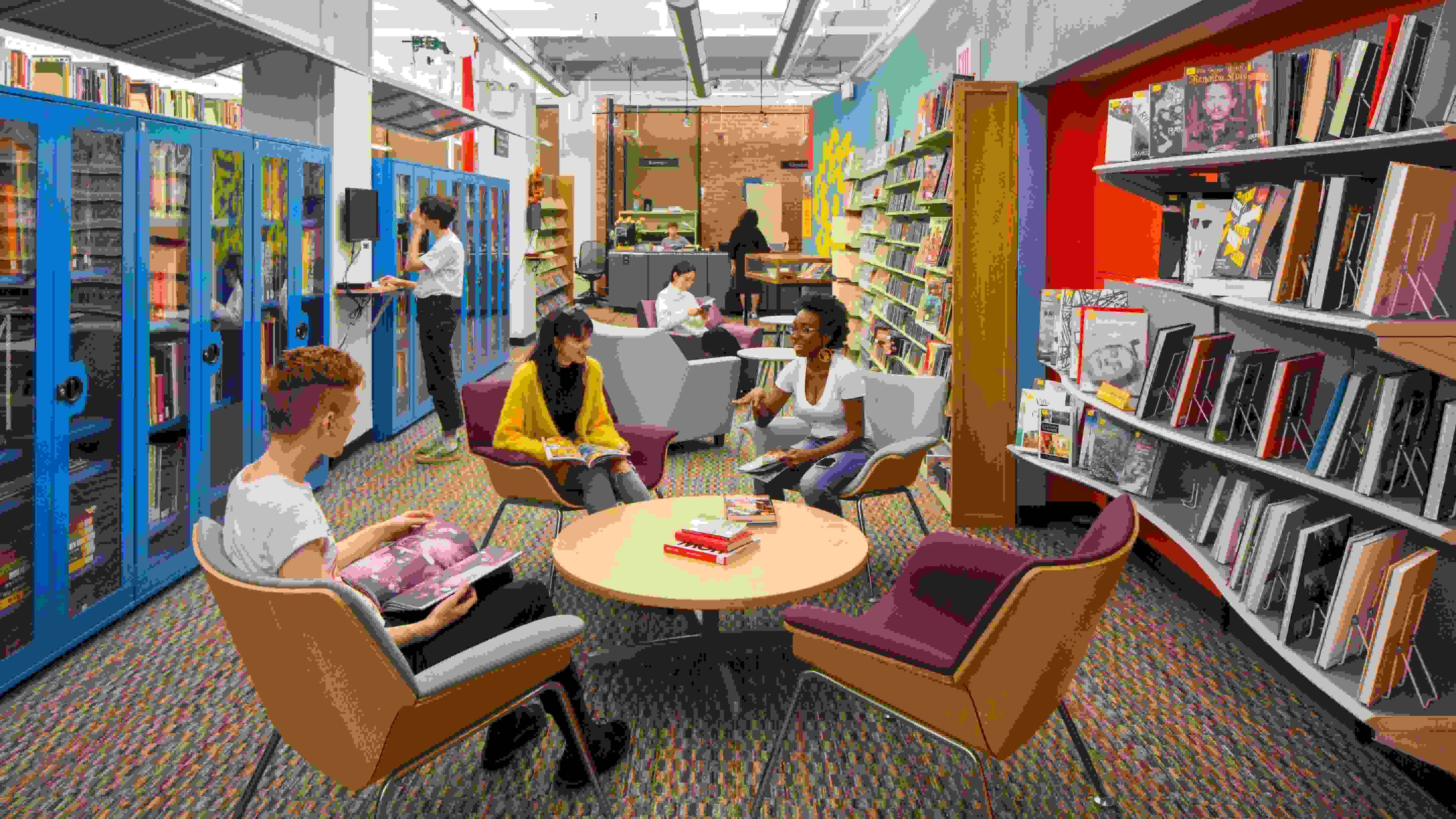 Students in a library.