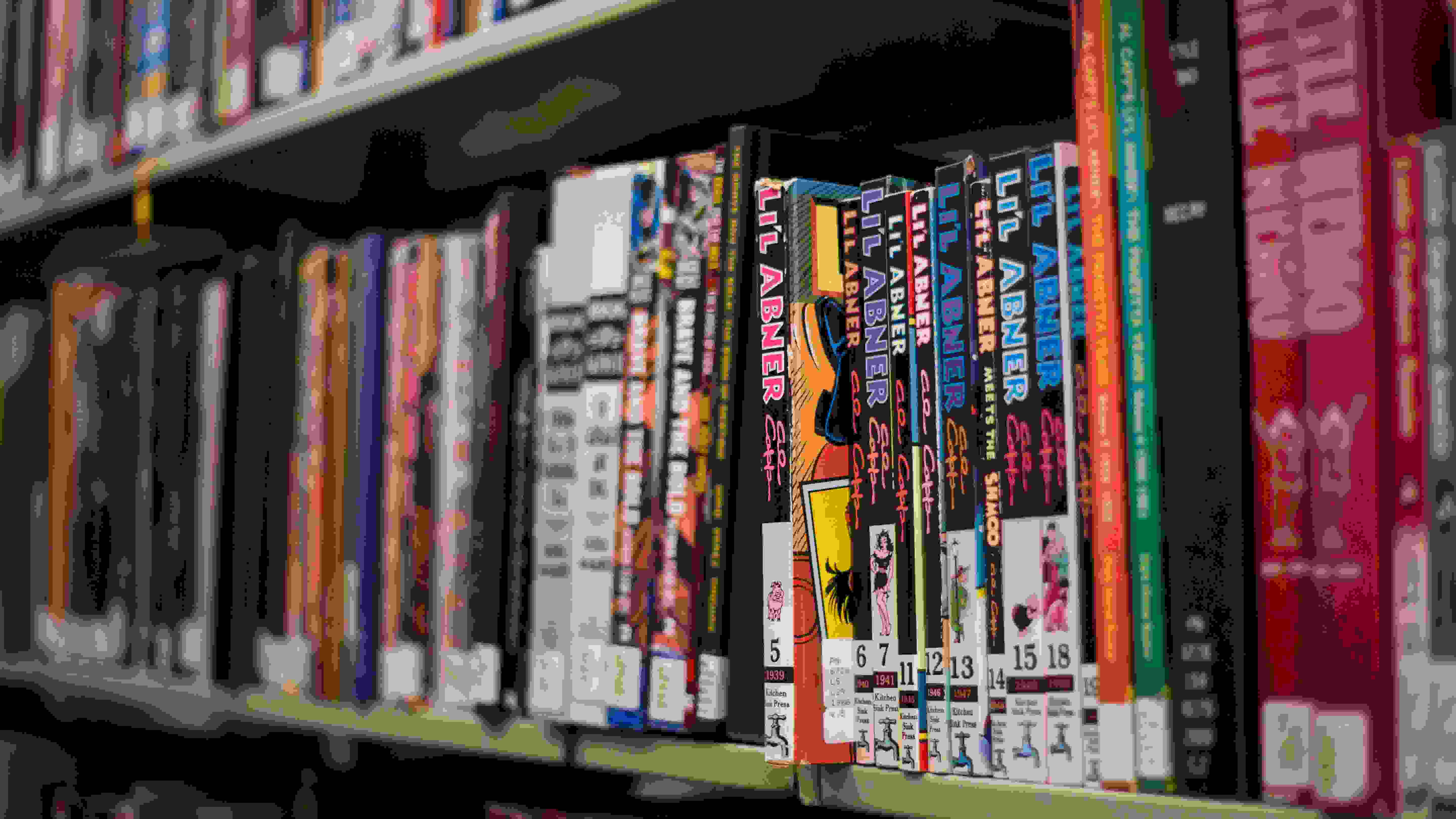 Library shelf with books.