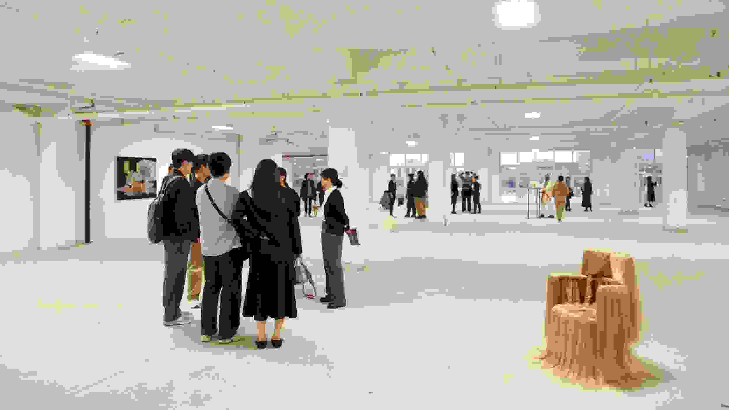 Wide view of an exhibition opening