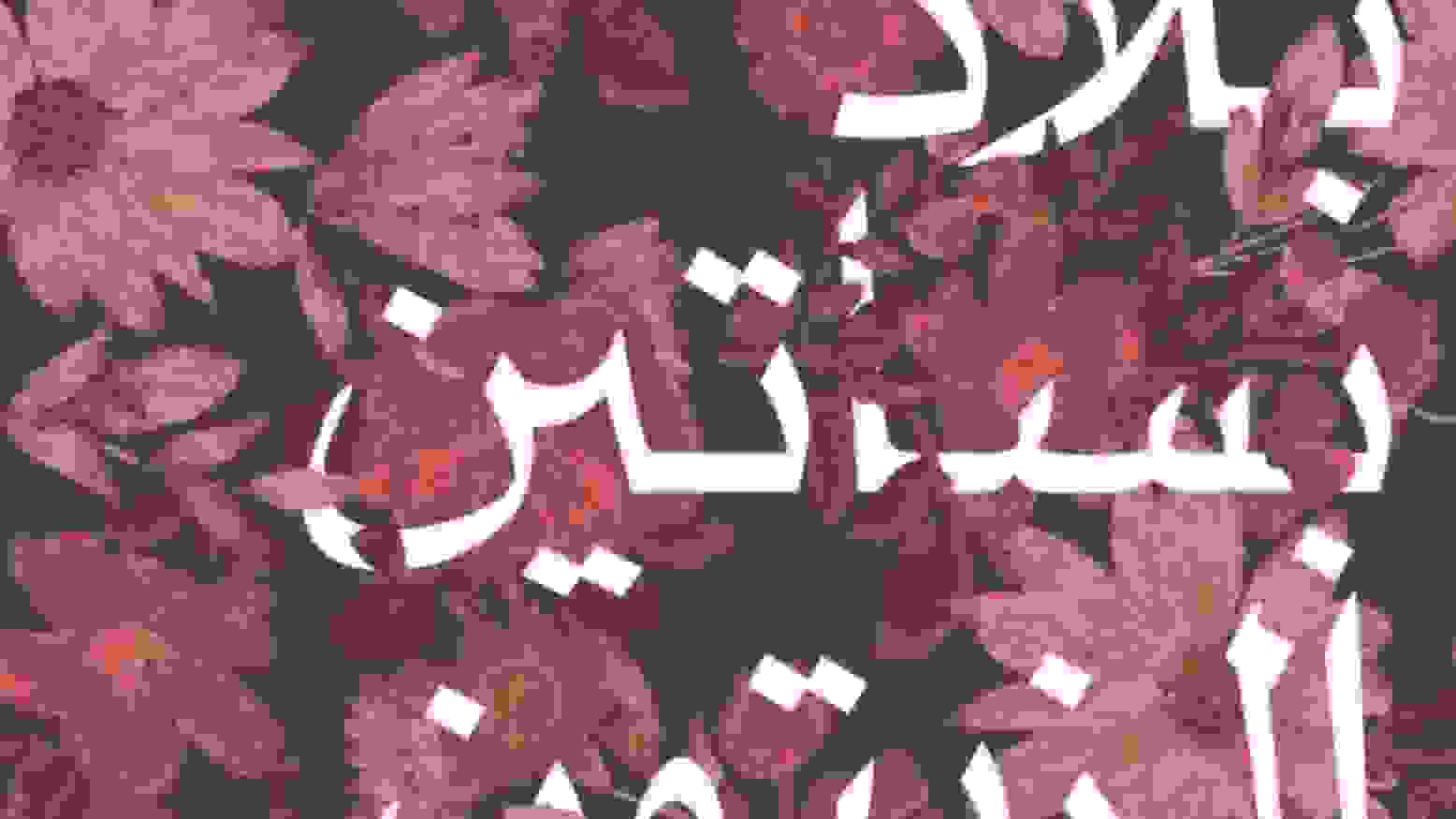 Graphic text of arabic letters over red flowers.