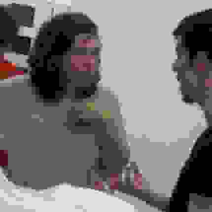 woman talking to man