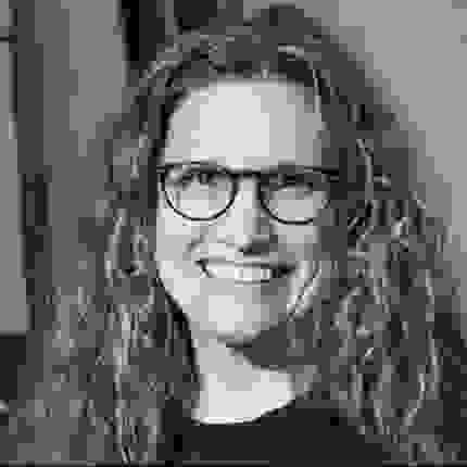 black and white photo of Sharon Louden smiling 