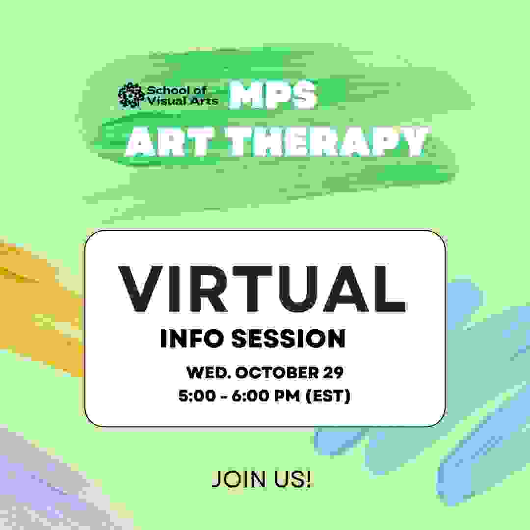 Text over a green and white background that reads "MPS ART THERAPY IN-PERSON INFO SESSION Wed. October 29"