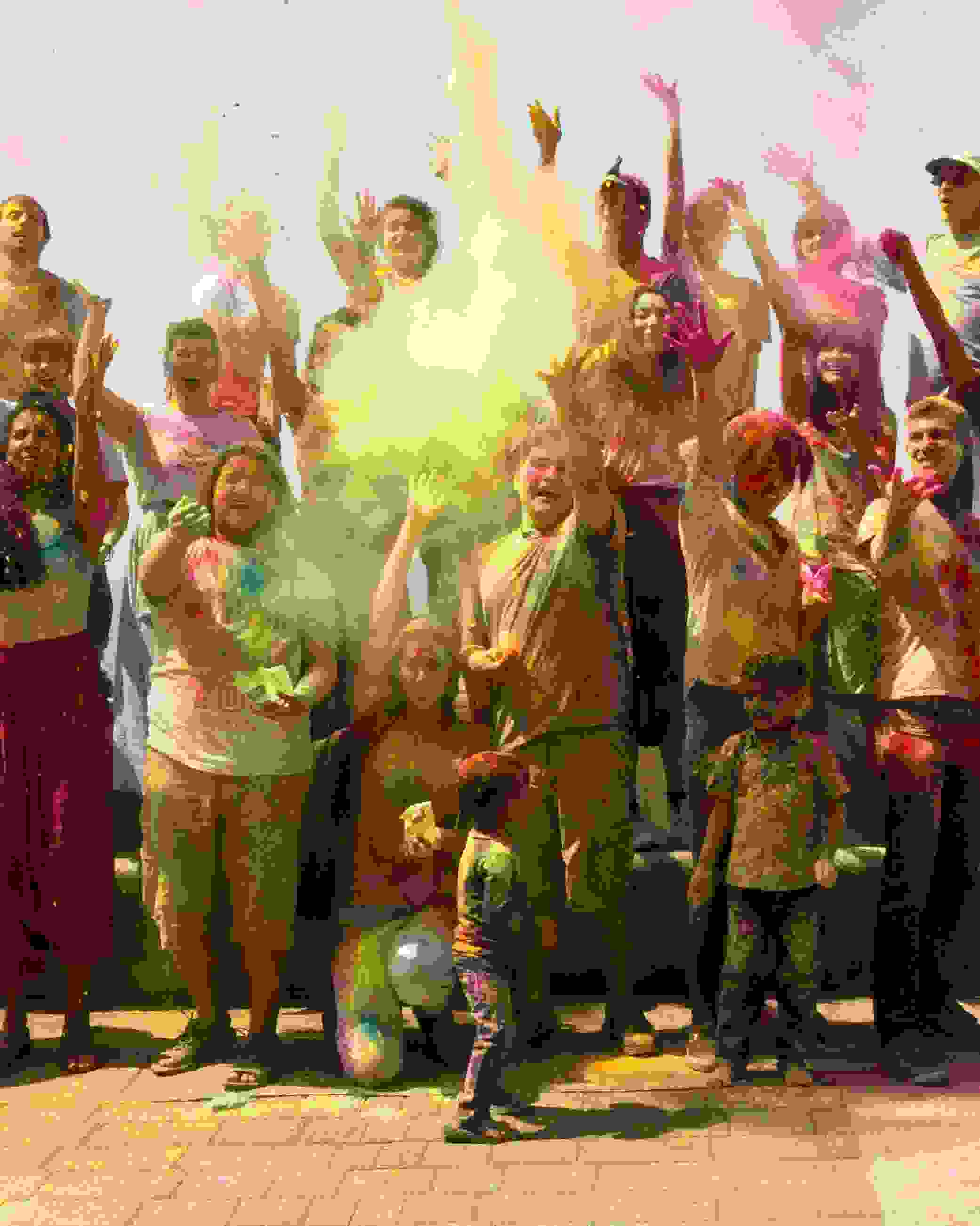 Students celebrating Holi, the festival of colors in Mumbai, India.