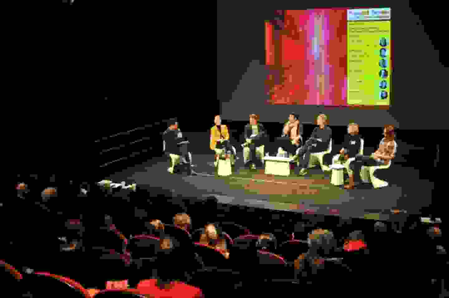 A panel discussion on stage at the SVA Theatre