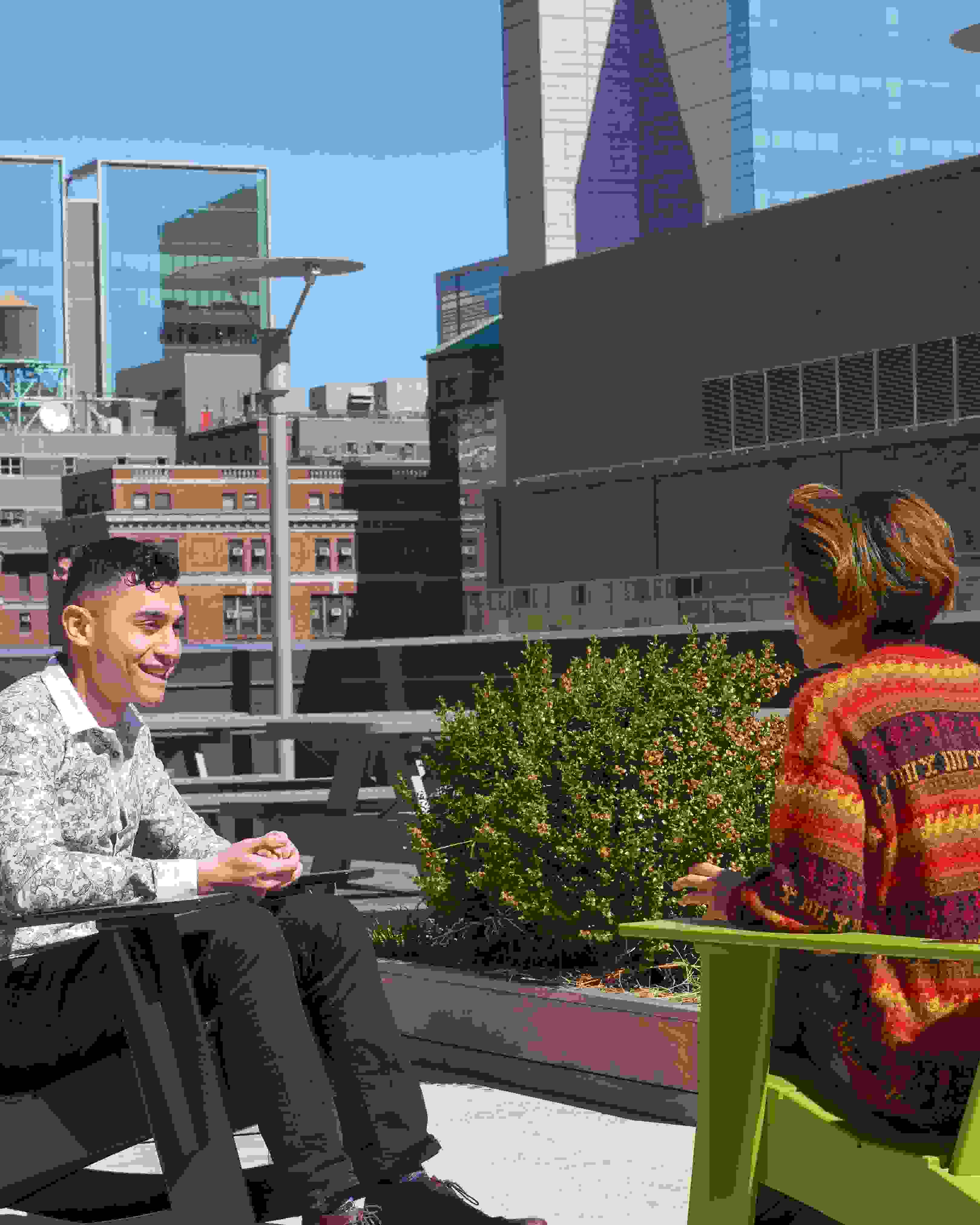 Students enjoying the terrace at the 24th Street Residence