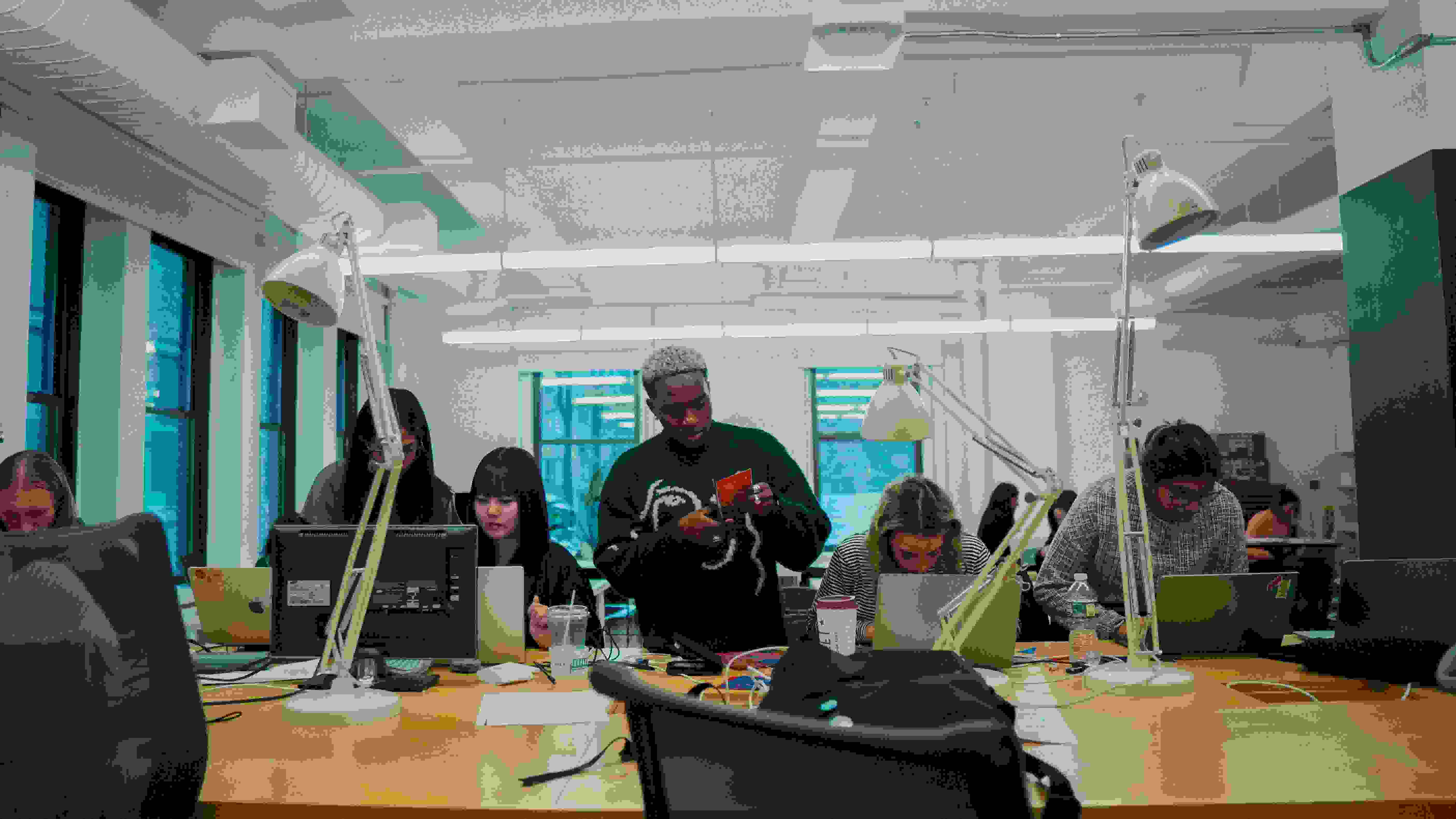 Students working on their projects in the ixD studio.