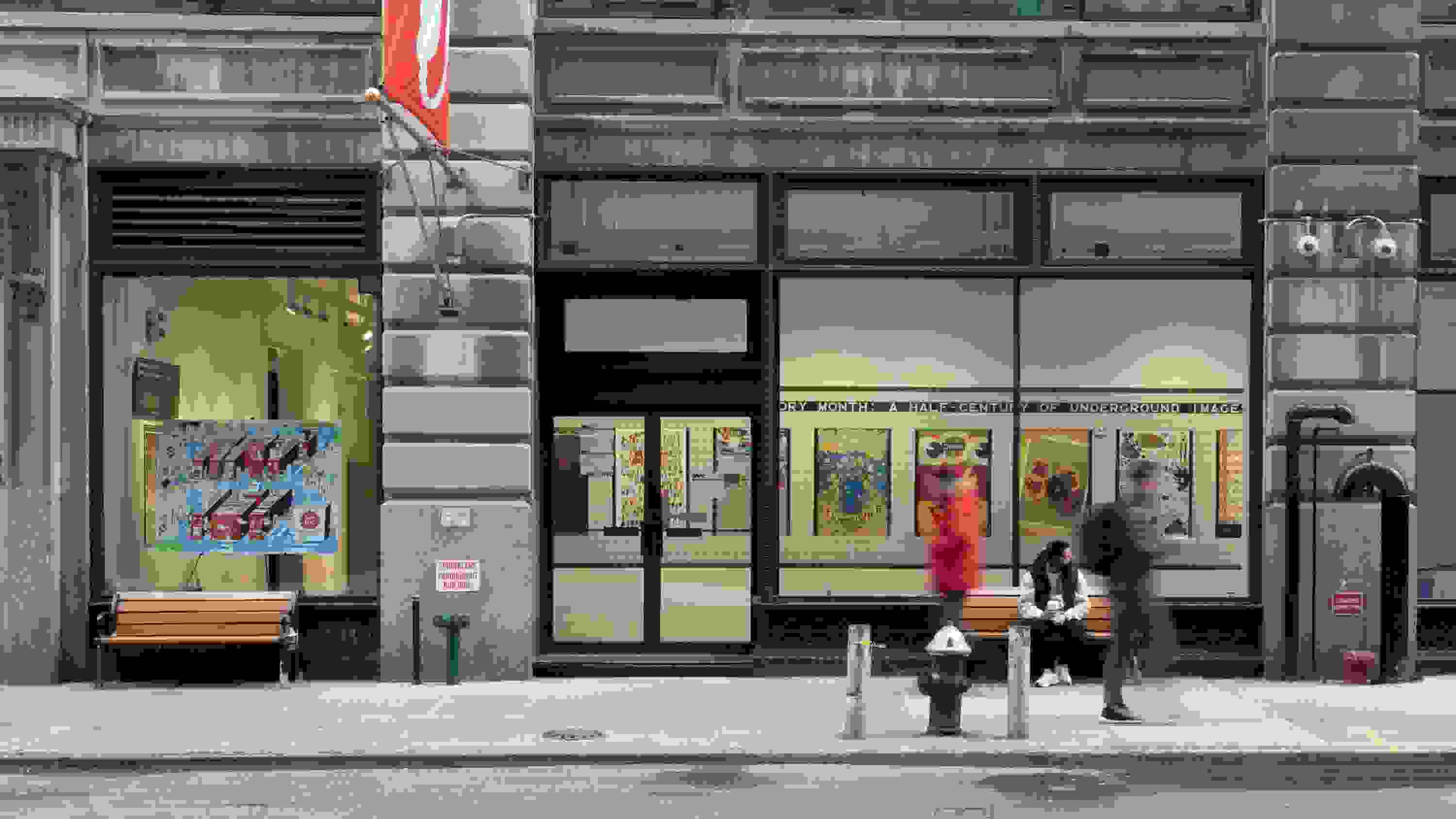 Street view of Flatiron Window space during Women’s History Month subway posters exhibition.
