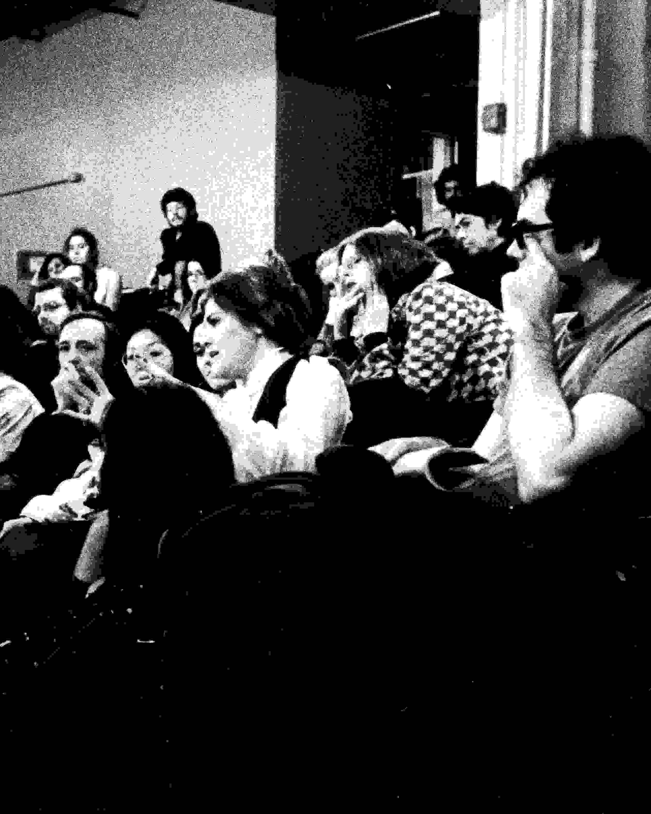 black and white photo of students in auditorium
