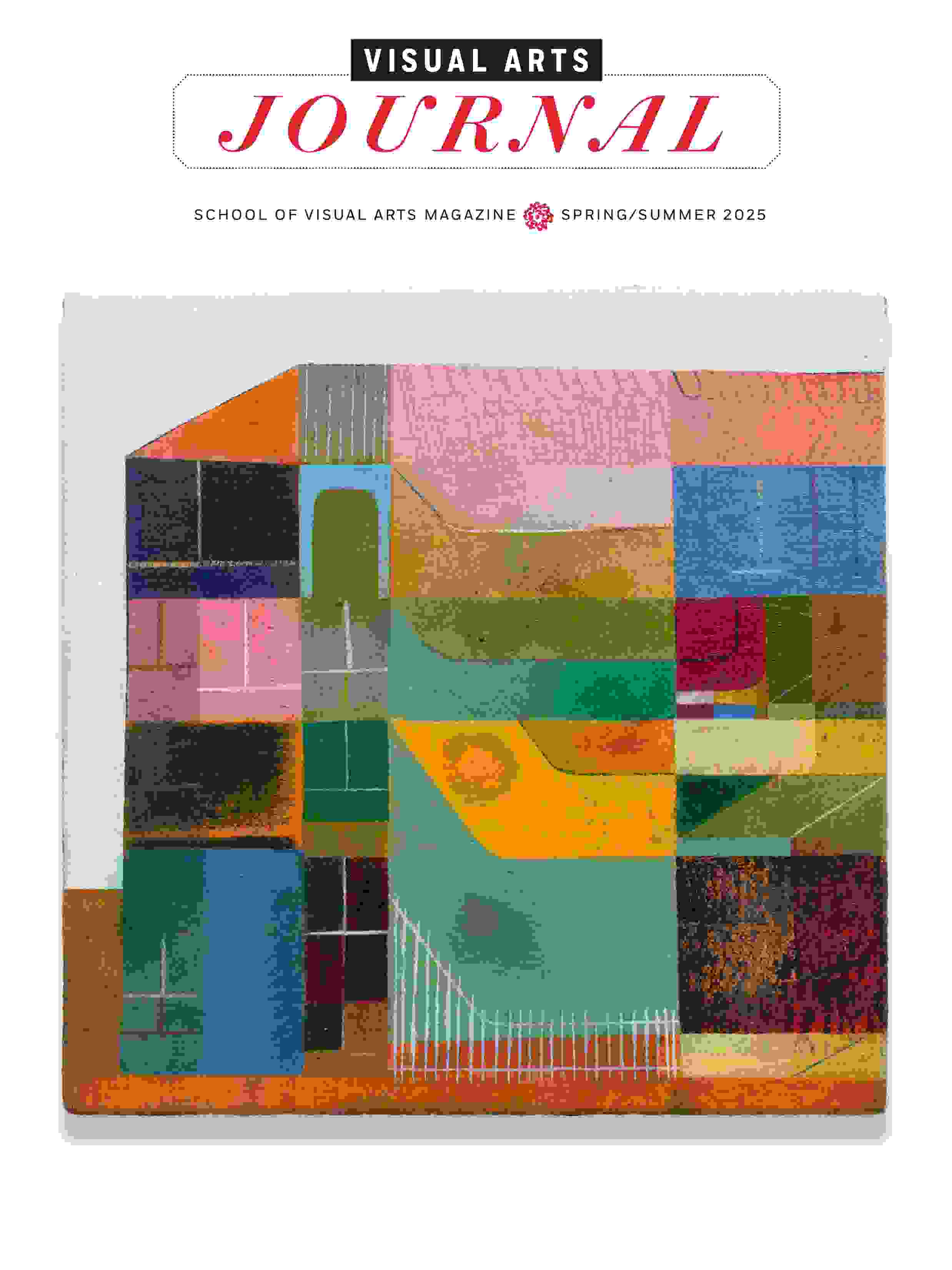 A magazine cover featuring a colorful, semi-abstract painting of a building exterior.