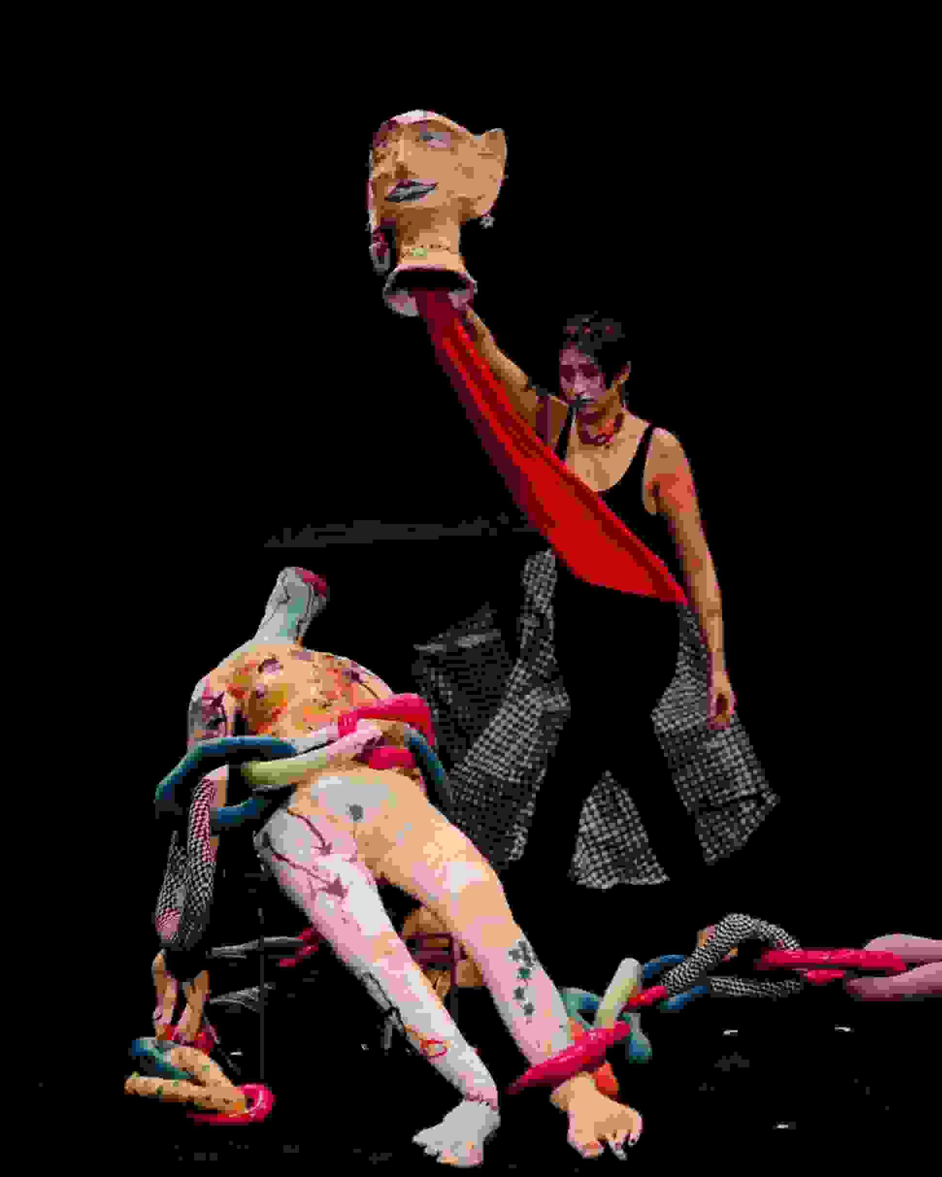 SVA student performing on stage with self made props