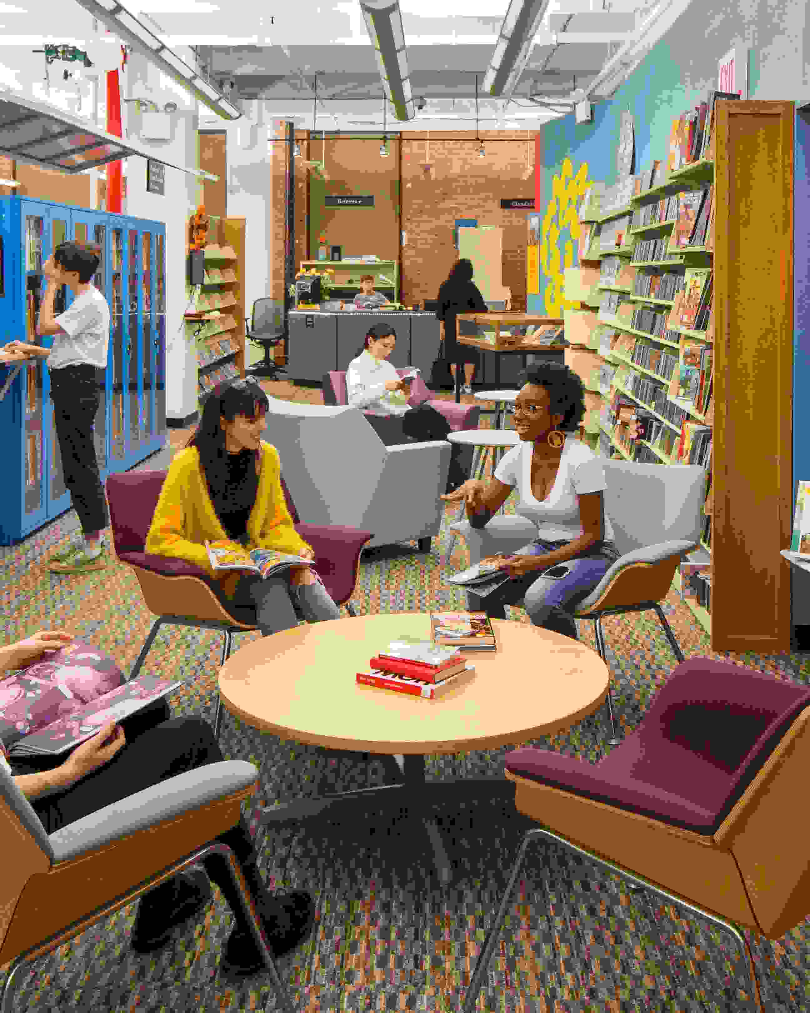Students in a library.
