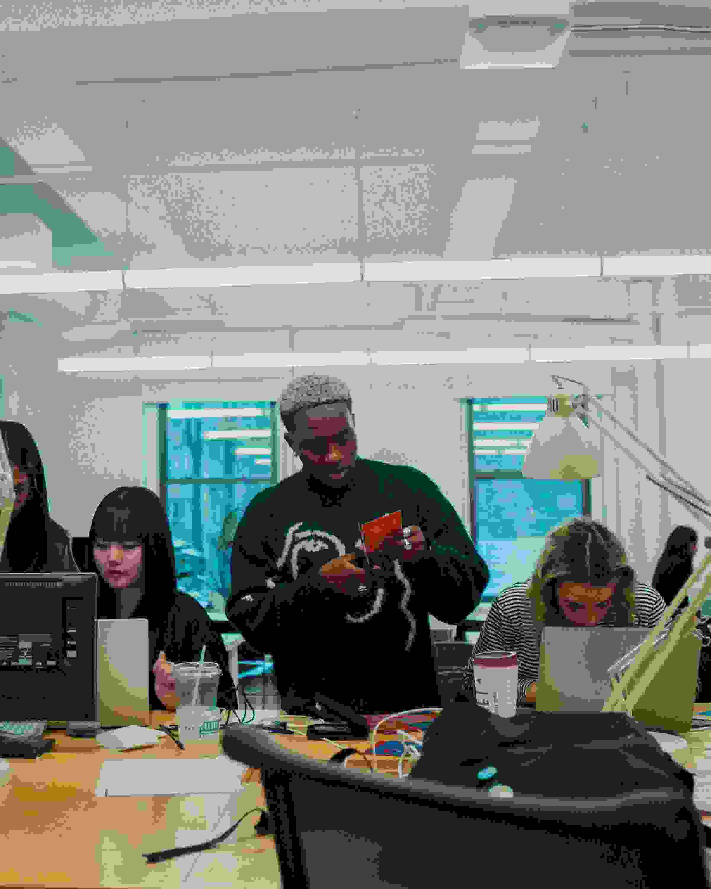 Students working on their projects in the ixD studio.