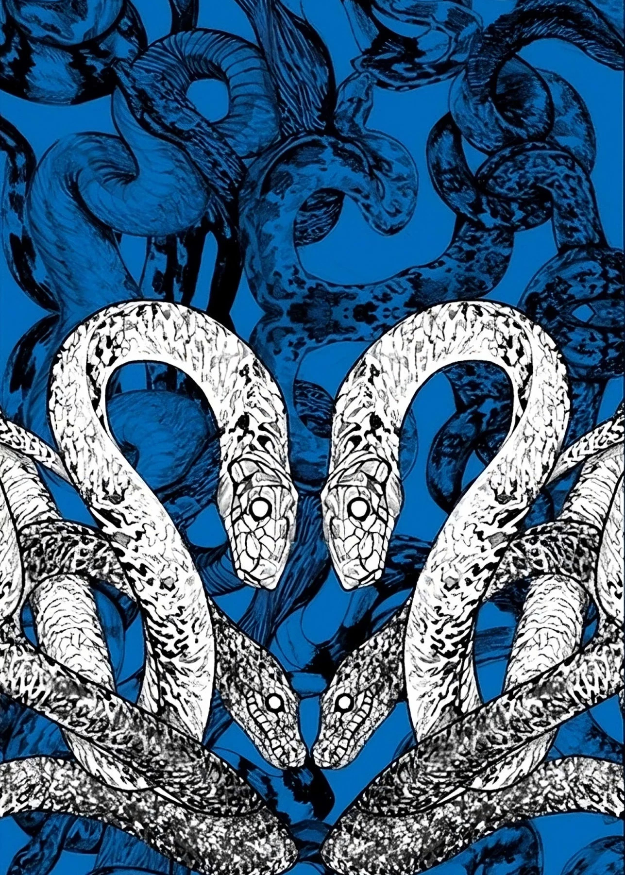 Three  unique blue and white scarf designs, highlighting diverse patterns and artistic elements in a cohesive display.