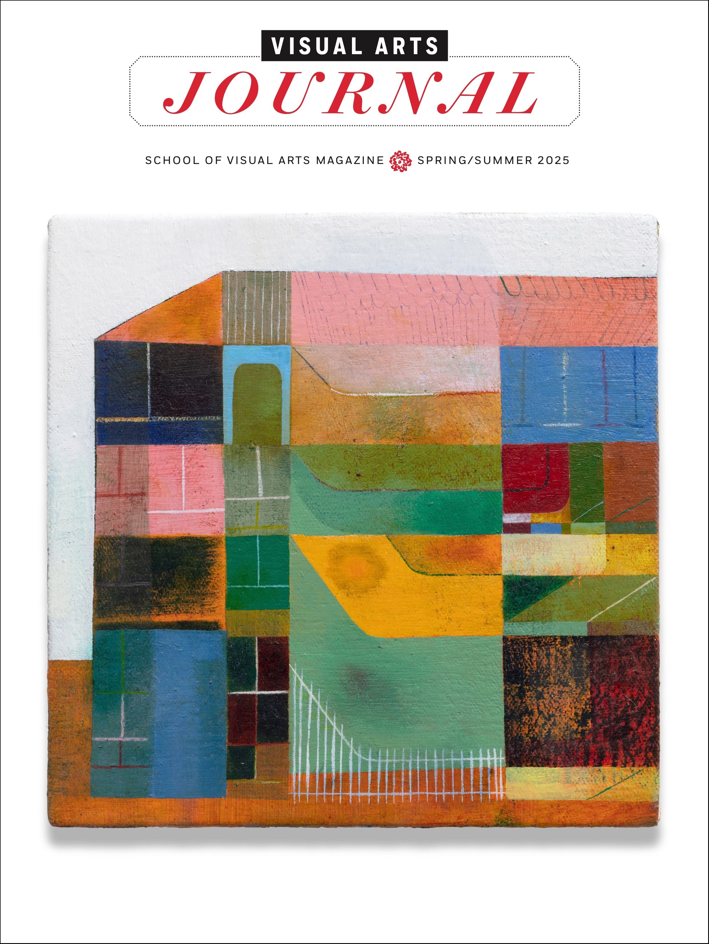 A magazine cover featuring a colorful, semi-abstract painting of a building exterior.