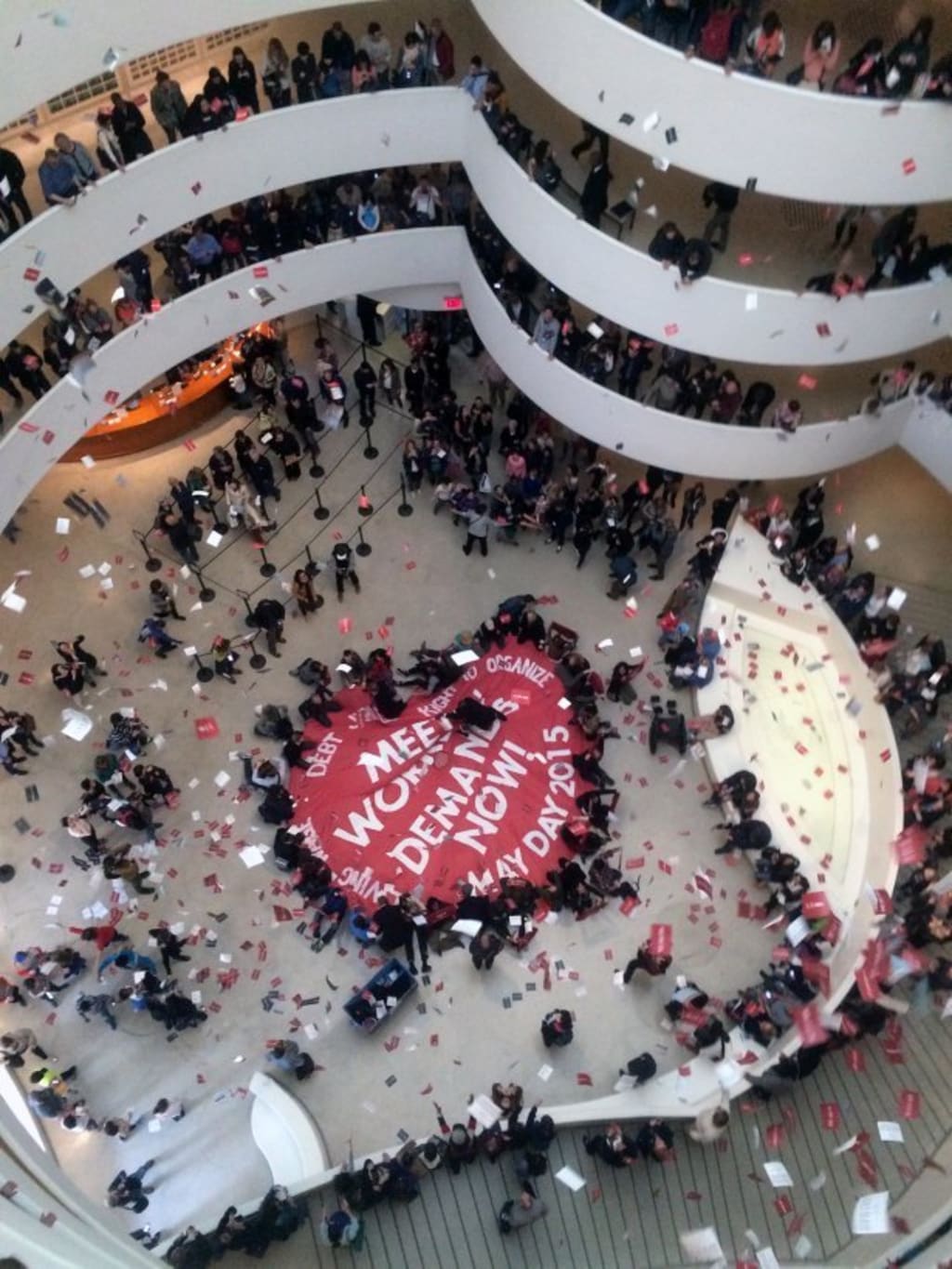 GULF activists inside Guggenheim Museum. NYC protesting labor conditions in Abu Dhabi.