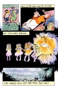 Comic page consisting of four panels shows two children laying on a pink blanket on a field of grass. 