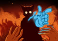 Image of figure with blue hand pointing from Porad Gasan Zade's graphic novel Hatland Oddities. 