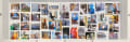 Overhead view of  vitrine contents, showing over 40 photographs printed at around 4 x 6 inches each, spread in a mosaic style across the interior of this white box.