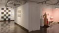 Multiple views of SVA Chelsea Gallery. There are photographs hung on the wall, installations and projections throughout the gallery. 