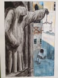Samuel Wasserman Held, Frankenstein, 2020, ink on paper, 16 x 12 inches 