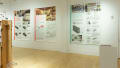 Exhibition view of An Infrastructure for Restorative Justice, featuring wooden sculpture and large posters on the walls.