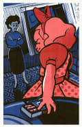 A little girl in the foreground with her hand on a box of matches, she’s looking at a woman who is in the back with her arms crossed. 