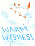 Cat in the sky with text reading warm wishes holiday card printed in 2023