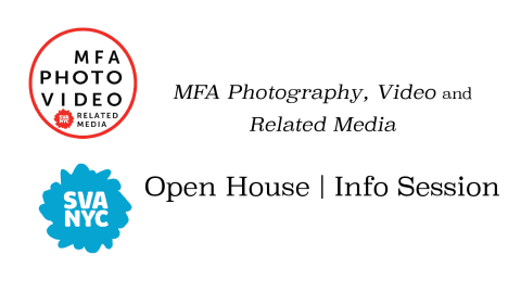 SVA logo and MFA PhotoVideo logo stacked on top of each other on the left side, with sans serif black writing on the right.