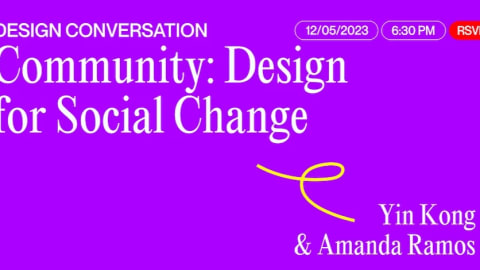 A purple slide with white text that reads "Community: Design for Social Change"
