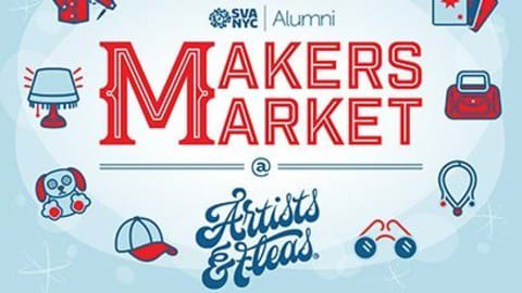 SVA Makers Market poster, in red, white and blue.