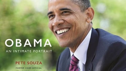 Book cover entitled "Obama; An Intimate Portrait" by Pete Sousza with President Obama smiling on the cover.