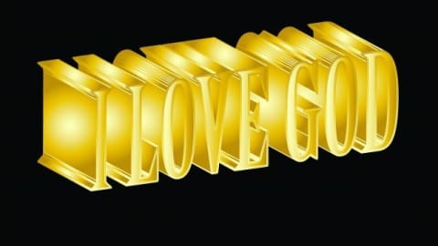 poster for the event, which reads "I LOVE GOD" in 3D gold font on a black backdrop
