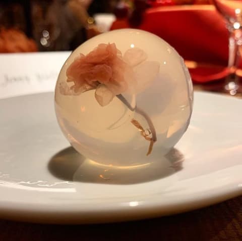 a glass globe with a flower inside