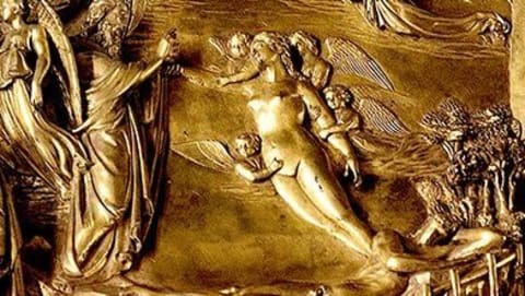 Bronze engraving with angels