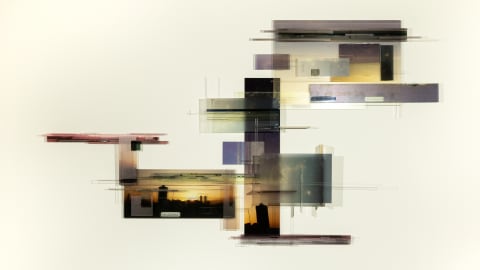 Image of fragmented photographs that are in narrow, rectangular pieces