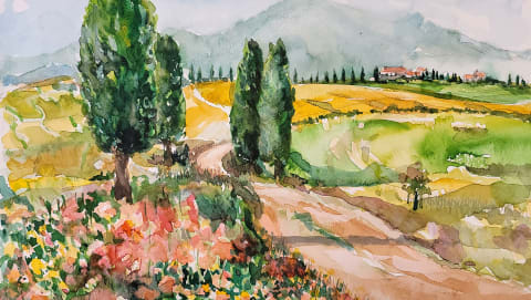 Tuscany watercolor painting by Andrew Chang
