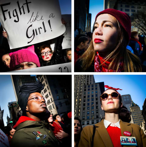 Four portrait photos of various women in the 2021 women's march