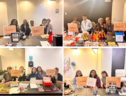 A grid of four images of SVA students at desks for different college clubs