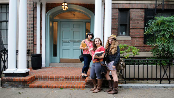Girls in front of the Gramercy Women's Residence.