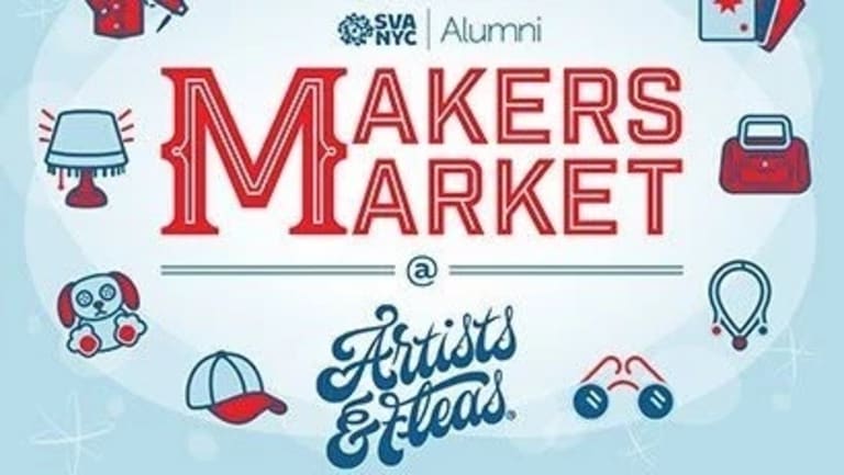SVA Makers Market poster, in red, white and blue.