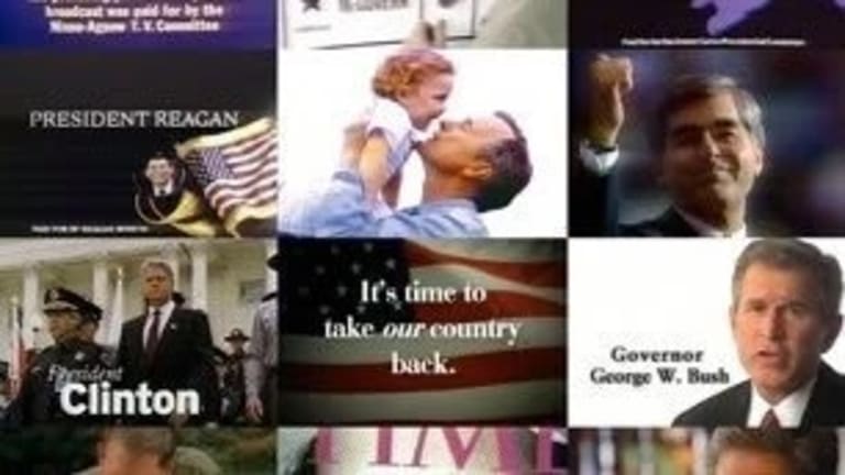 A composite of images from US Presidential campaign television ads.
