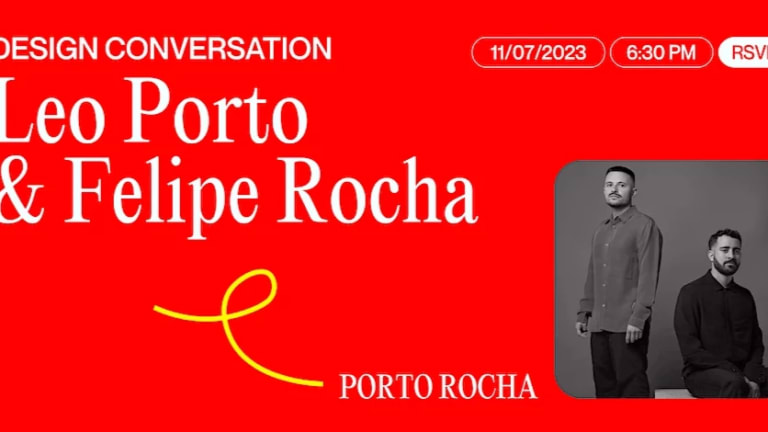 A red slide that features the words "Leo Porto and Felipe Rocha" in white text with a black and white photo of two people in the lower right side of the composition