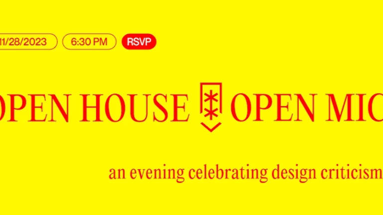 A yellow slide with red text that reads "open house open mic"