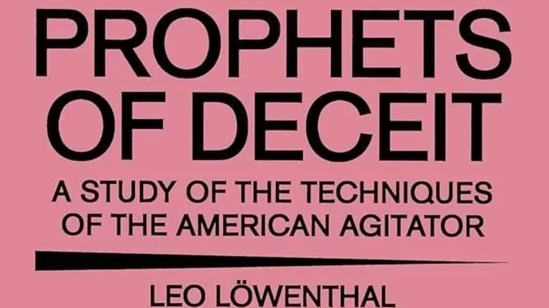 Cover of Lowenthal and Guterman book, Prophets of Deceit, with text on pink